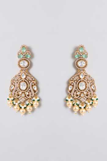 Auraa Trends_Gold Plated Pearls, Beads, Stones Kundan Polki Pendant Necklace Set _at_Aza_Fashions