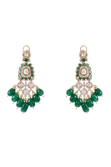 Auraa Trends_Green Beads, Stones, Rhinestones Kundan Polki And Emerald Choker Set _Online_at_Aza_Fashions