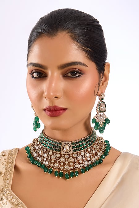 Auraa Trends Kundan Polki & Emerald Bead Choker Set 