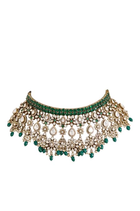 Auraa Trends Green Stones, Beads Kundan Polki And Deep Choker Set Online at Aza Fashions Auraa Trends_Green Stones, Beads Kundan Polki And Deep Choker Set_Online_at_Aza_Fashions