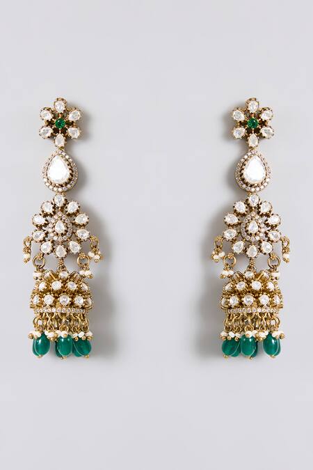 Shop Auraa Trends Green Stones, Beads Kundan Polki And Deep Choker Set at Aza Fashions Shop_Auraa Trends_Green Stones, Beads Kundan Polki And Deep Choker Set_at_Aza_Fashions