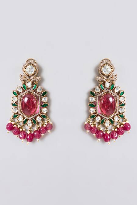 Shop_Auraa Trends_Multi Color Gemstones, Beads, Pearls Kundan Polki And Ruby Stone Necklace Set_Online_at_Aza_Fashions