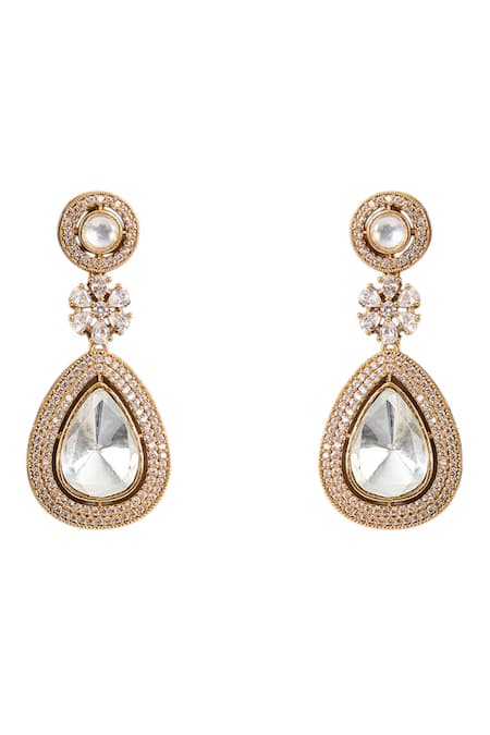 Auraa Trends_Gold Plated Faux Diamonds, Stones Kundan-style Teardrop Choker Necklace Set _Online_at_Aza_Fashions