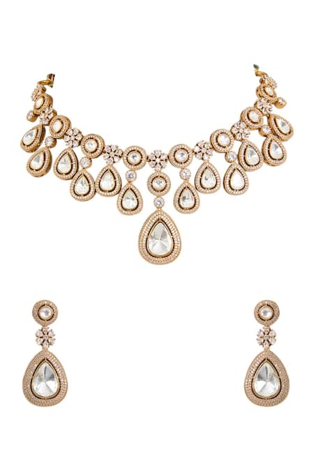 Auraa Trends Kundan-Style Teardrop Stone Choker Necklace Set 