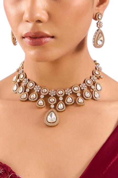 Auraa Trends Kundan-Style Teardrop Stone Choker Necklace Set 