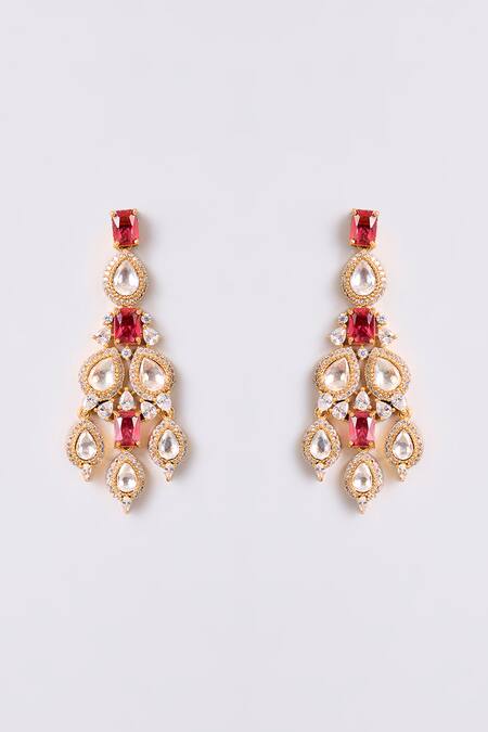 Auraa Trends_Gold Plated Stones Kundan Choker Necklace And Chandelier Earrings_Online_at_Aza_Fashions