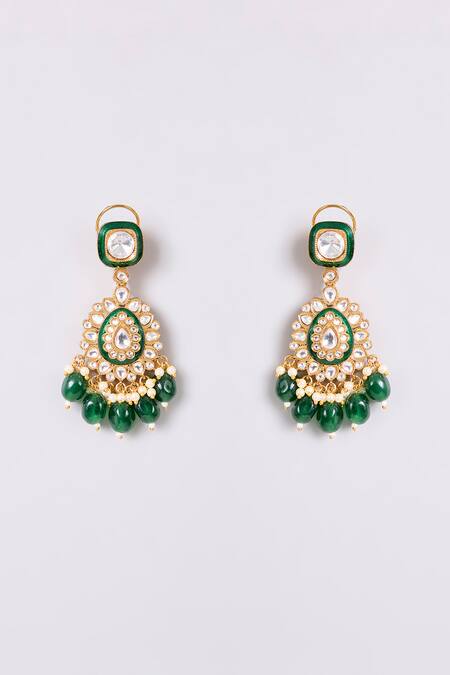 Auraa Trends Green Gemstones, Pearls Kundan And Embellished Necklace Set Online at Aza Fashions Auraa Trends_Green Gemstones, Pearls Kundan And Embellished Necklace Set_Online_at_Aza_Fashions