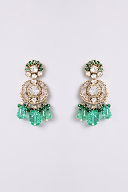 Auraa Trends_Gold Plated Stones, Beads Kundan Polki And Emerald Necklace Set_Online_at_Aza_Fashions