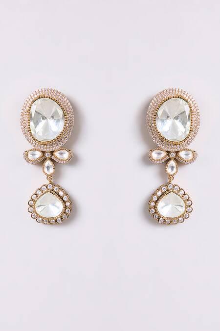 Auraa Trends_Gold Plated Stones, Faux Diamonds Kundan Polki Necklace And Earring Set_Online_at_Aza_Fashions