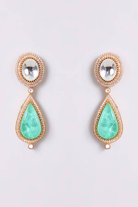 Auraa Trends Gold Plated Stones, Pearls Kundan Polki And Green Necklace Set Online at Aza Fashions Auraa Trends_Gold Plated Stones, Pearls Kundan Polki And Green Necklace Set_Online_at_Aza_Fashions