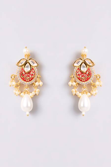 Auraa Trends Gold Plated Pearls, Stones Kundan Polki Necklace Set With Drops Online at Aza Fashions Auraa Trends_Gold Plated Pearls, Stones Kundan Polki Necklace Set With Drops_Online_at_Aza_Fashions