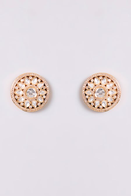 Auraa Trends_Gold Plated Stones Finish Kundan Polki Necklace And Earring Set_Online_at_Aza_Fashions