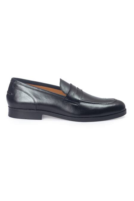 Domani_Black Palermo Leather Penny Slip-on Loafers _Online_at_Aza_Fashions