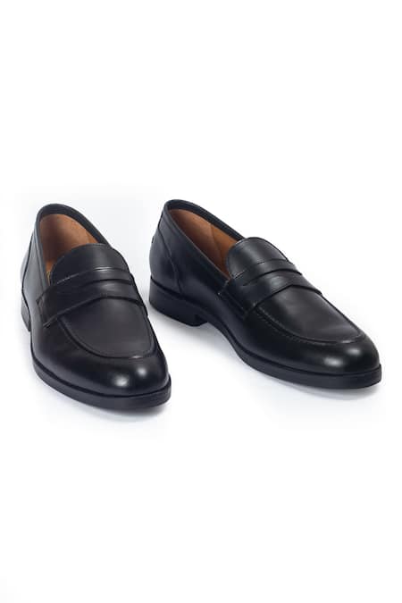 Domani Black Palermo Leather Penny Slip-on Loafers 