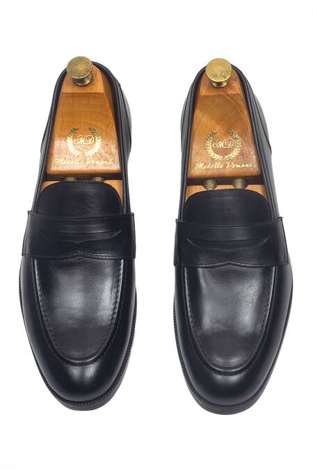 Shop_Domani_Black Palermo Leather Penny Slip-on Loafers _Online_at_Aza_Fashions