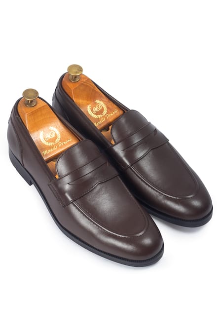 Buy_Domani_Brown Palermo Leather Penny Slip-on Loafers _Online_at_Aza_Fashions