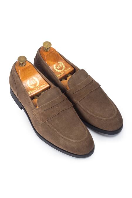 Buy_Domani_Olive Green Palermo Suede Penny Slip-on Loafers _Online_at_Aza_Fashions