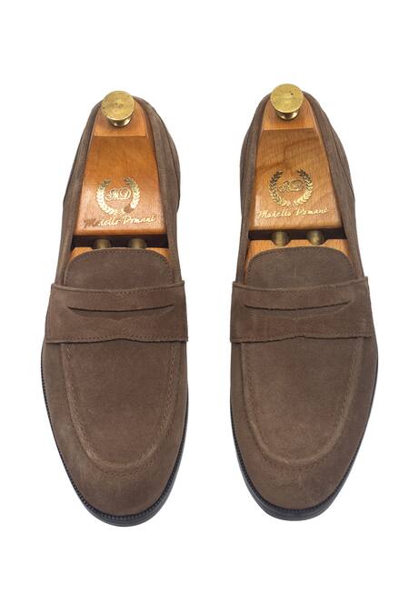 Shop_Domani_Olive Green Palermo Suede Penny Slip-on Loafers _Online_at_Aza_Fashions