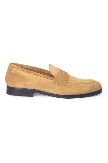 Domani Beige Palermo Suede Penny Slip-on Loafers Online at Aza Fashions Domani_Beige Palermo Suede Penny Slip-on Loafers _Online_at_Aza_Fashions