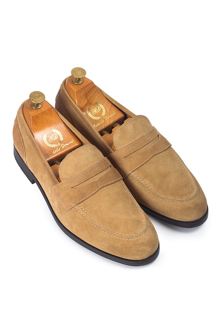 Buy Domani Beige Palermo Suede Penny Slip-on Loafers Online at Aza Fashions Buy_Domani_Beige Palermo Suede Penny Slip-on Loafers _Online_at_Aza_Fashions
