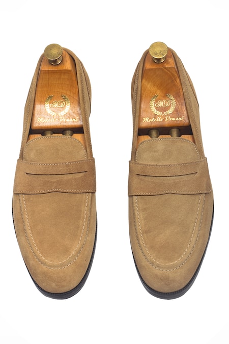 Shop Domani Beige Palermo Suede Penny Slip-on Loafers Online at Aza Fashions Shop_Domani_Beige Palermo Suede Penny Slip-on Loafers _Online_at_Aza_Fashions