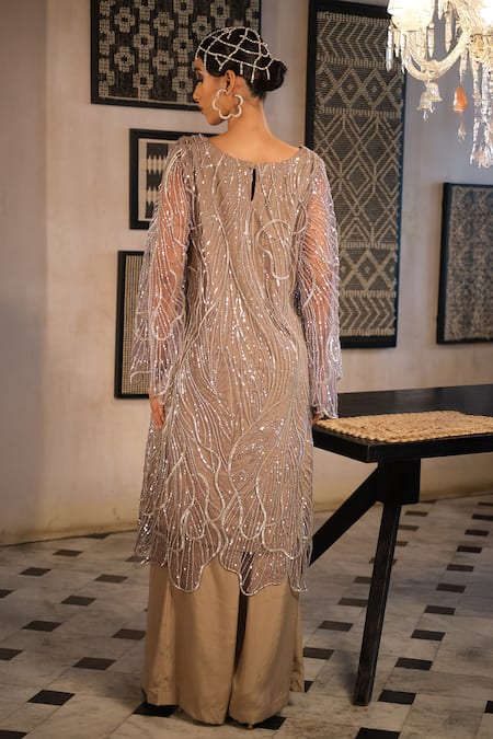 Esha L Amin Beige Sequin Embroidered Kurta 