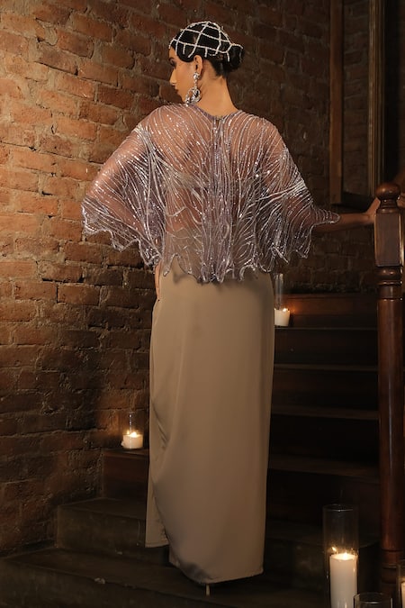 Esha L Amin Beige Embroidered Short Cape 