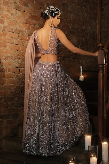 Esha L Amin Beige Embroidered Lehenga 