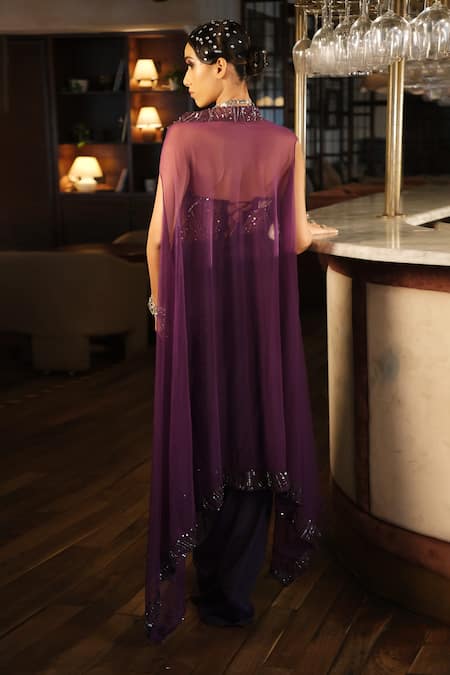 Esha L Amin Embroidered Border Long Cape 