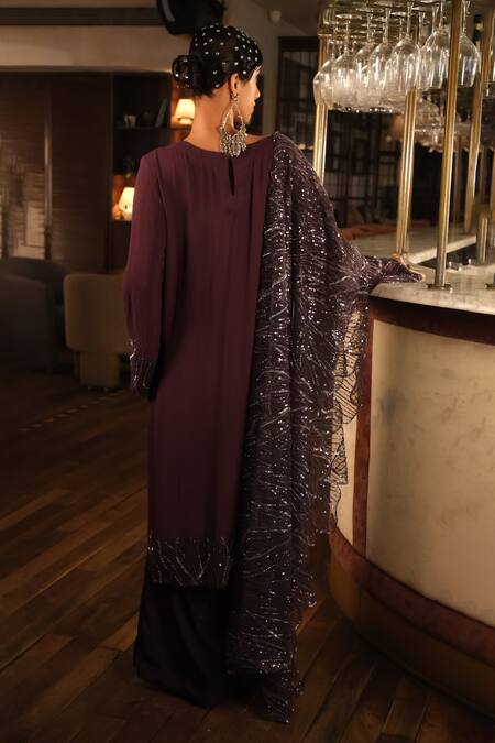 Esha L Amin Embroidered Cuff Purple Kurta 