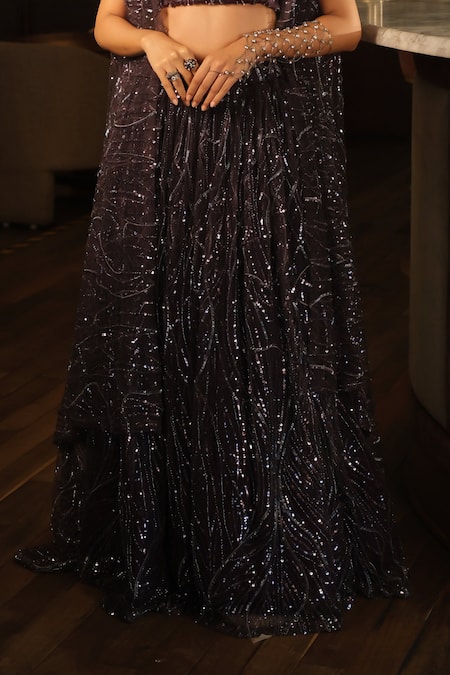 Buy_Esha L Amin_Purple Net, Crepe Sequins, Embroidery Lehenga _Online_at_Aza_Fashions