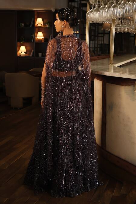 Esha L Amin Purple Embroidered Lehenga 