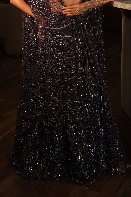 Buy_Esha L Amin_Purple Open Neck Embroidered Cape _Online_at_Aza_Fashions