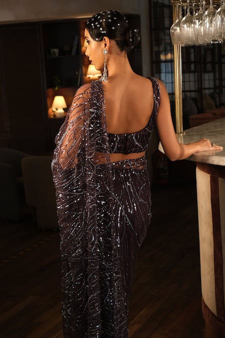 Esha L Amin Purple Embroidered Blouse 