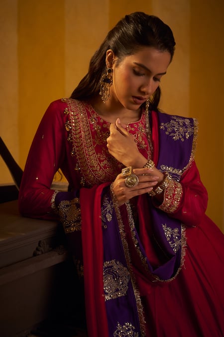 Buy Hirika & Dhruti Red Silk, Organza Embroidery, Sequins, Beads Dori Tikki Work Anarkali And Dupatta Online at Aza Fashions Buy_Hirika & Dhruti_Red Silk, Organza Embroidery, Sequins, Beads Dori Tikki Work Anarkali And Dupatta _Online_at_Aza_Fashions