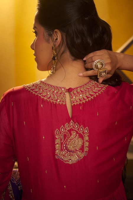 Hirika & Dhruti Red Silk, Organza Embroidery, Sequins, Beads Dori Tikki Work Anarkali And Dupatta at Aza Fashions Hirika & Dhruti_Red Silk, Organza Embroidery, Sequins, Beads Dori Tikki Work Anarkali And Dupatta _at_Aza_Fashions