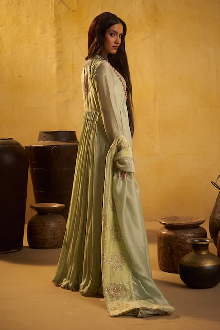 Shop Hirika & Dhruti Green , , Zari, Zardosi Tikki Anarkali And Dupatta at Aza Fashions Shop_Hirika & Dhruti_Green , , Zari, Zardosi Tikki Anarkali And Dupatta _at_Aza_Fashions