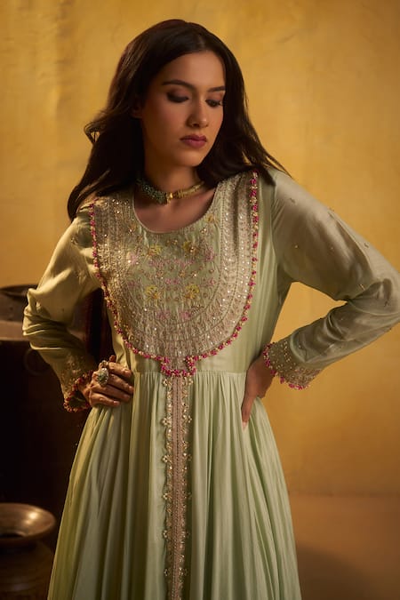 Shop Hirika & Dhruti Green , , Zari, Zardosi Tikki Anarkali And Dupatta Online at Aza Fashions Shop_Hirika & Dhruti_Green , , Zari, Zardosi Tikki Anarkali And Dupatta _Online_at_Aza_Fashions