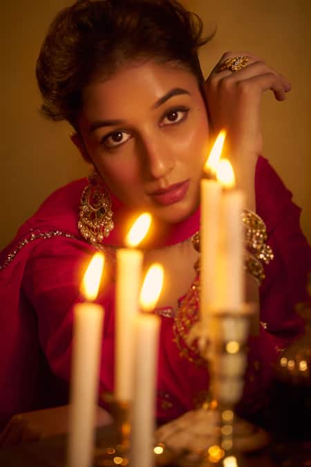 Hirika & Dhruti Pink Silk, Organza Embroidery, Stones, Tikki Zardosi Kalli Kurta And Dhoti Set Online at Aza Fashions Hirika & Dhruti_Pink Silk, Organza Embroidery, Stones, Tikki Zardosi Kalli Kurta And Dhoti Set _Online_at_Aza_Fashions