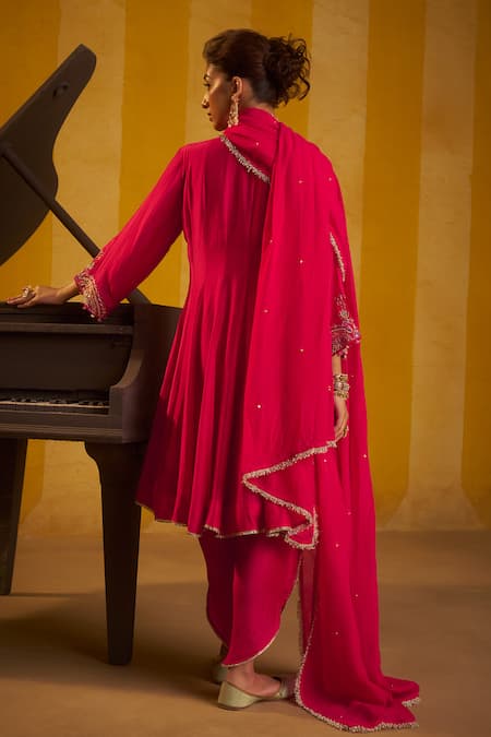 Shop Hirika & Dhruti Pink Silk, Organza Embroidery, Stones, Tikki Zardosi Kalli Kurta And Dhoti Set at Aza Fashions Shop_Hirika & Dhruti_Pink Silk, Organza Embroidery, Stones, Tikki Zardosi Kalli Kurta And Dhoti Set _at_Aza_Fashions