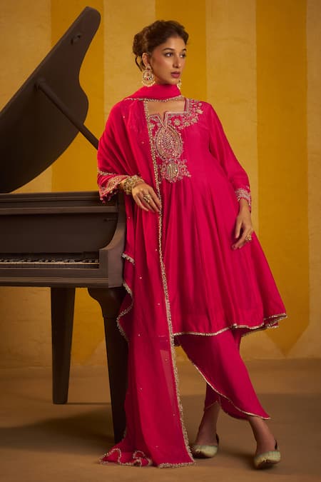 Shop Hirika & Dhruti Pink Silk, Organza Embroidery, Stones, Tikki Zardosi Kalli Kurta And Dhoti Set Online at Aza Fashions Shop_Hirika & Dhruti_Pink Silk, Organza Embroidery, Stones, Tikki Zardosi Kalli Kurta And Dhoti Set _Online_at_Aza_Fashions
