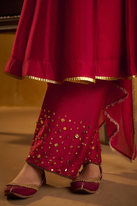 Hirika & Dhruti Red Silk, Organza Sequins, Beads, Zari, Hand Work Kurta, Pant And Dupatta Online at Aza Fashions Hirika & Dhruti_Red Silk, Organza Sequins, Beads, Zari, Hand Work Kurta, Pant And Dupatta _Online_at_Aza_Fashions