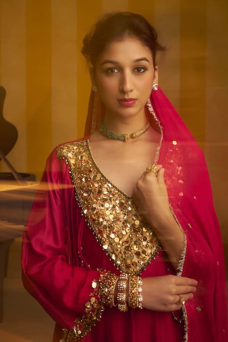 Buy Hirika & Dhruti Red Silk, Organza Sequins, Beads, Zari, Hand Work Kurta, Pant And Dupatta Online at Aza Fashions Buy_Hirika & Dhruti_Red Silk, Organza Sequins, Beads, Zari, Hand Work Kurta, Pant And Dupatta _Online_at_Aza_Fashions
