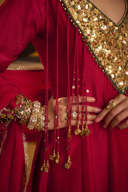 Buy Hirika & Dhruti Red Silk, Organza Sequins, Beads, Zari, Hand Work Kurta, Pant And Dupatta Buy_Hirika & Dhruti_Red Silk, Organza Sequins, Beads, Zari, Hand Work Kurta, Pant And Dupatta