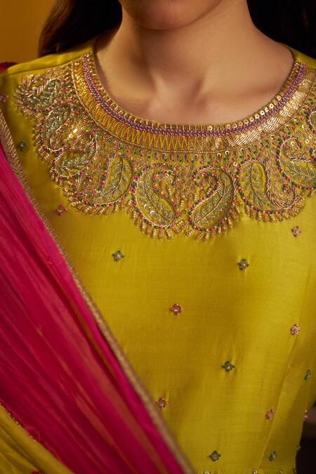 Buy Hirika & Dhruti Lime Silk, Chanderi Embroidery, Sequins, Moti Work Anarkali And Colorful Dupatta Online at Aza Fashions Buy_Hirika & Dhruti_Lime Silk, Chanderi Embroidery, Sequins, Moti Work Anarkali And Colorful Dupatta _Online_at_Aza_Fashions