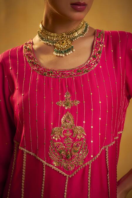 Hirika & Dhruti Pink Silk Zari, Embroidery, Sequins, Gota Patti Round Anarkali And Dupatta Set Online at Aza Fashions Hirika & Dhruti_Pink Silk Zari, Embroidery, Sequins, Gota Patti Round Anarkali And Dupatta Set _Online_at_Aza_Fashions