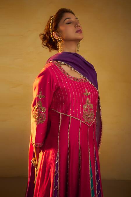 Buy Hirika & Dhruti Pink Silk Zari, Embroidery, Sequins, Gota Patti Round Anarkali And Dupatta Set Online at Aza Fashions Buy_Hirika & Dhruti_Pink Silk Zari, Embroidery, Sequins, Gota Patti Round Anarkali And Dupatta Set _Online_at_Aza_Fashions