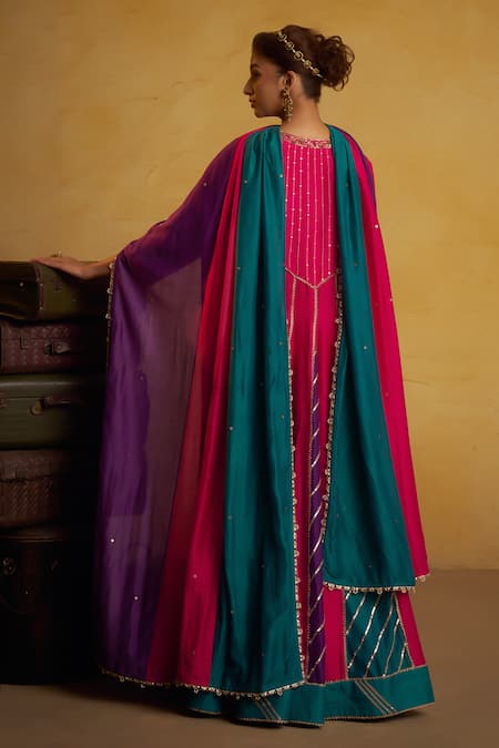 Shop Hirika & Dhruti Pink Silk Zari, Embroidery, Sequins, Gota Patti Round Anarkali And Dupatta Set at Aza Fashions Shop_Hirika & Dhruti_Pink Silk Zari, Embroidery, Sequins, Gota Patti Round Anarkali And Dupatta Set _at_Aza_Fashions