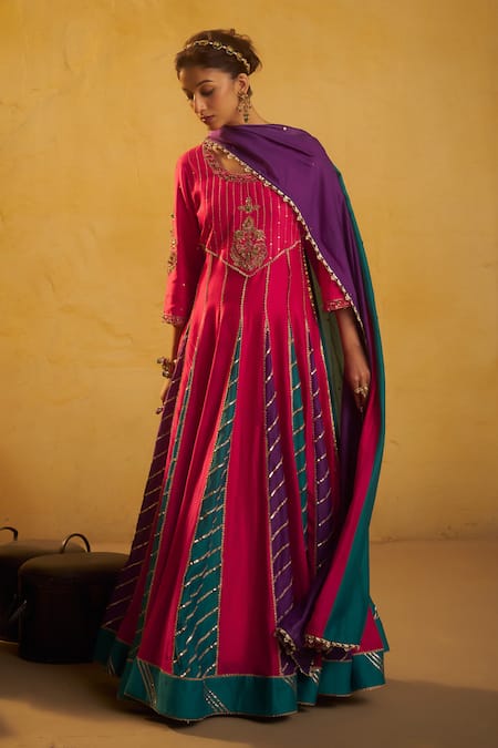 Hirika & Dhruti Pink Silk Zari, Embroidery, Sequins, Gota Patti Round Anarkali And Dupatta Set 