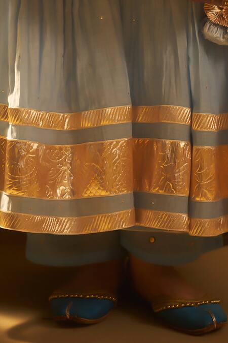 Hirika & Dhruti Sky Blue Chanderi, Cotton Embroidery, Metal Tikki Angarkha, Pant And Dupatta Set Online at Aza Fashions Hirika & Dhruti_Sky Blue Chanderi, Cotton Embroidery, Metal Tikki Angarkha, Pant And Dupatta Set _Online_at_Aza_Fashions